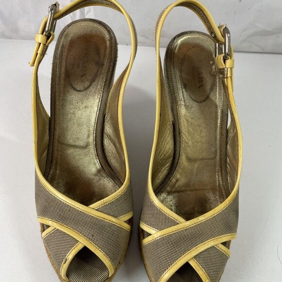 Prada Shoes - Authentic Prada Gold Brown Wedge Heels – Women’s US 6.5